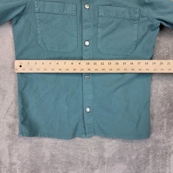 Zara Shirt Mens Medium Blue Green Button Up Long Sleeve Utility Pockets Cotton - Picture 6 of 9